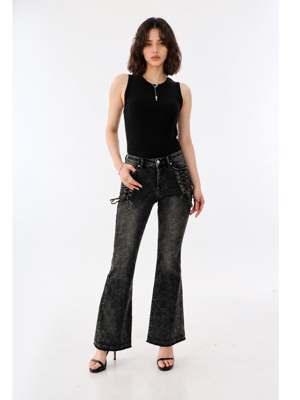 Fever Tonal Embroidered Black Bootcut Jean