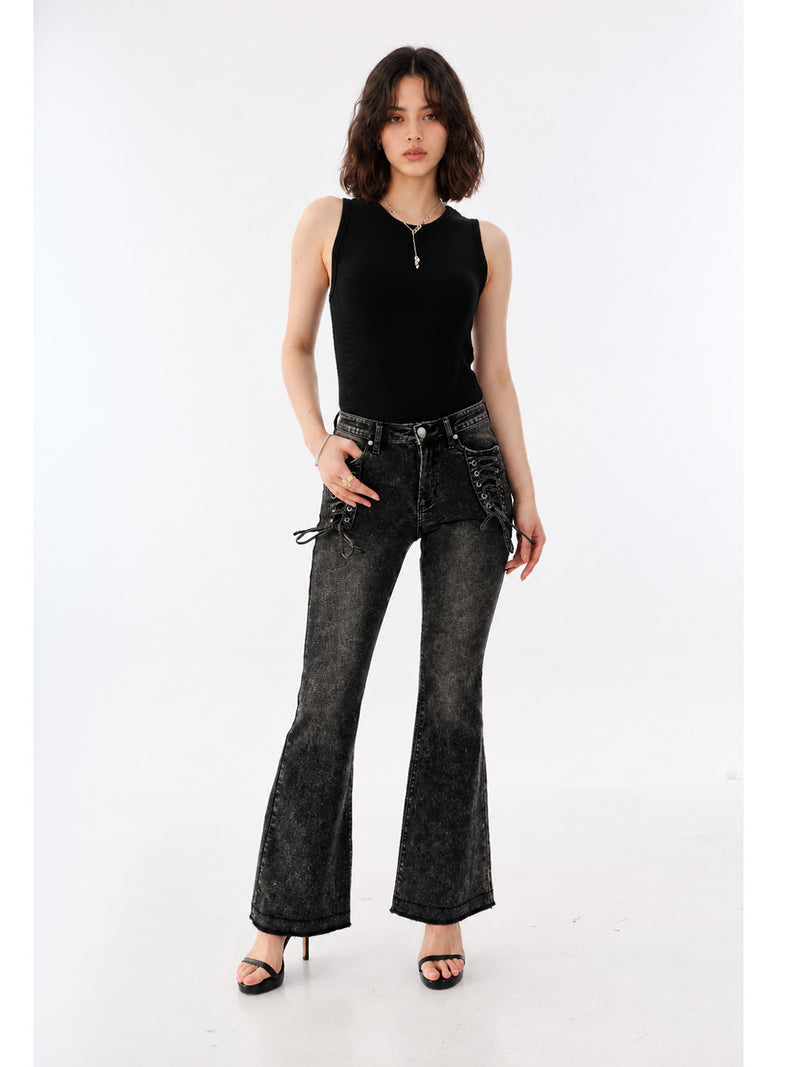 Fever Tonal Embroidered Black Bootcut Jean