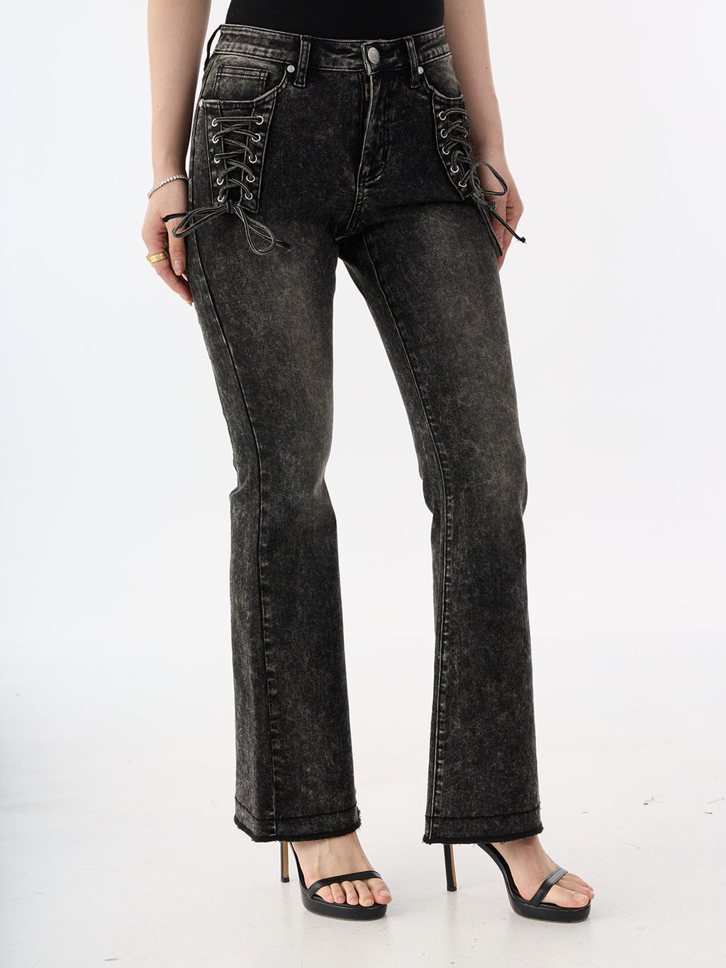 Fever Tonal Embroidered Black Bootcut Jean