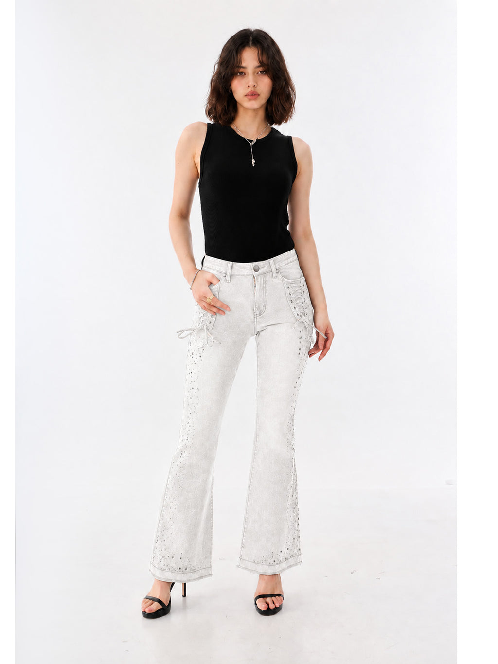 Fever Tonal Embroidered Black Bootcut Jean