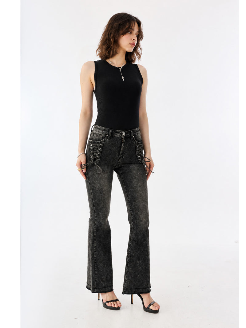 Fever Tonal Embroidered Black Bootcut Jean