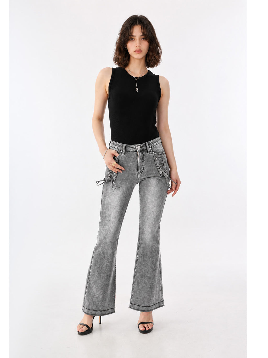 Fever Tonal Embroidered Black Bootcut Jean