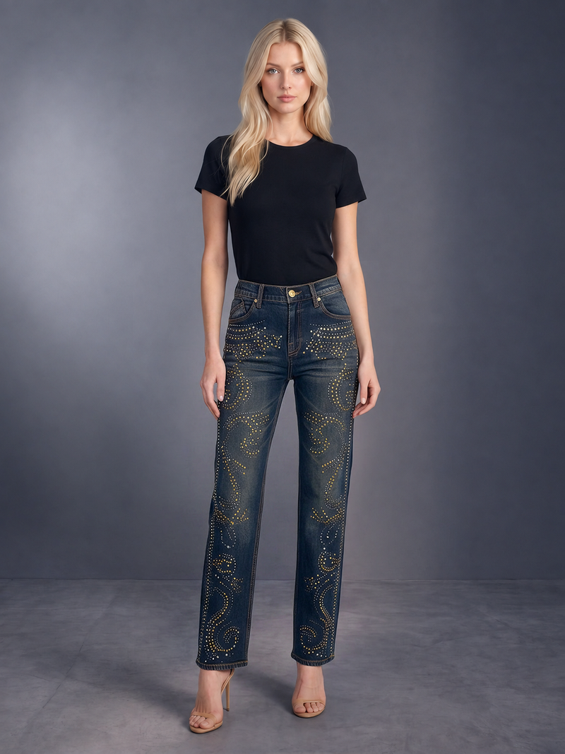 Kaia Gold Scroll Straight Jean
