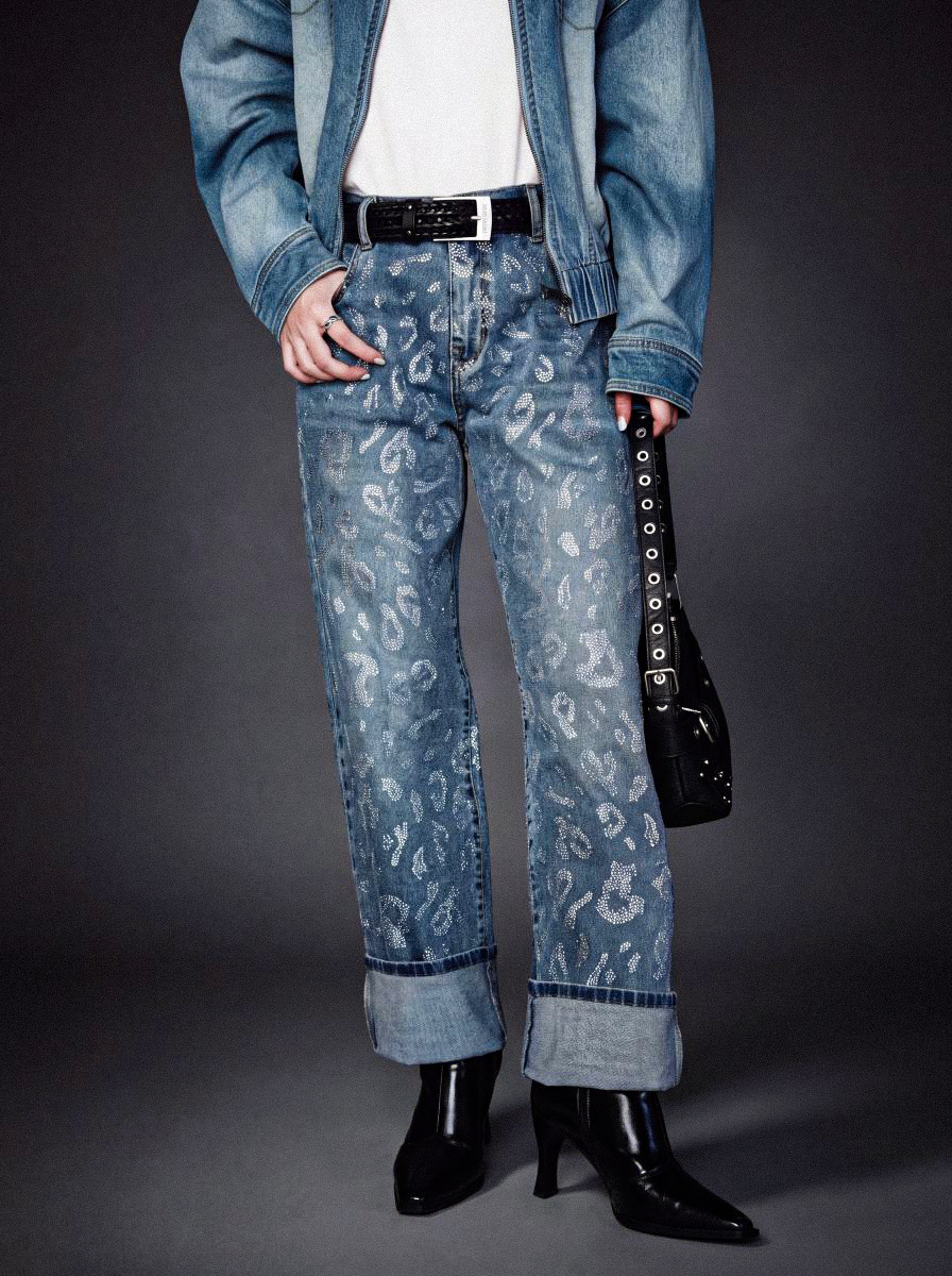 Kaia Grey Leopard Straight Jean