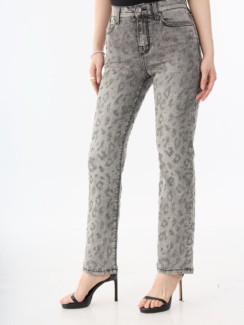 Kaia Grey Leopard Straight Jean
