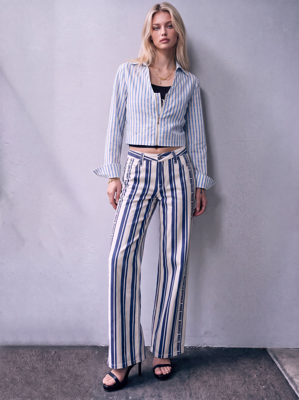 Riley Blue Stripe Cropped Shirt