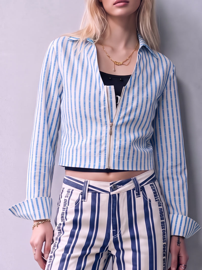 Riley Blue Stripe Cropped Shirt