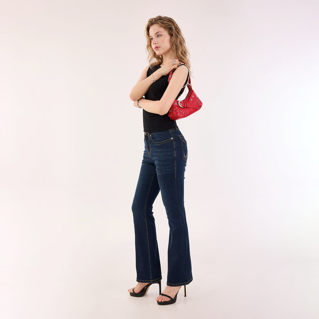 Baguette Shoulder Bag with Crystal Wave Detail and RR Buckle