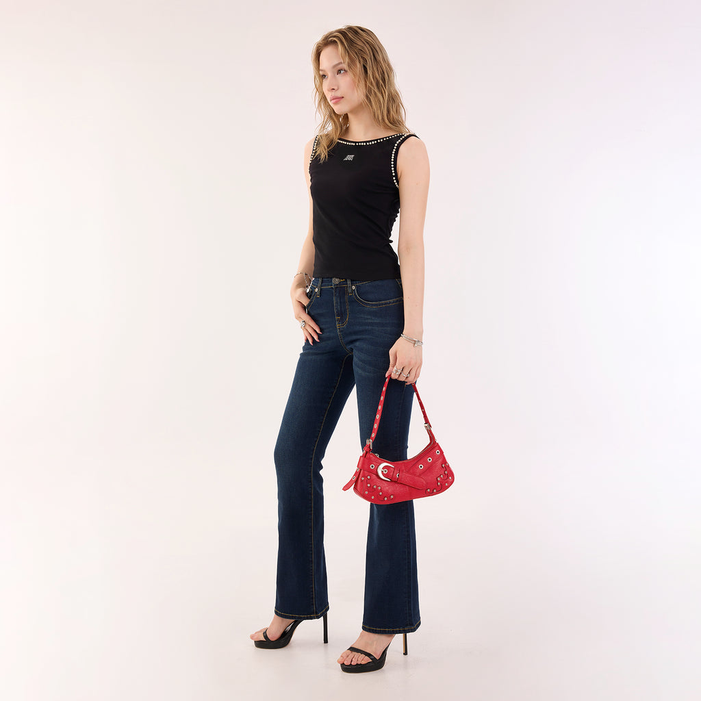 Baguette Shoulder Bag with Crystal Wave Detail and RR Buckle