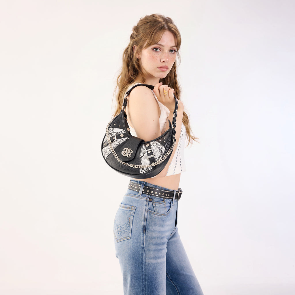 Vesper Snake-Print Chain Shoulder Bag