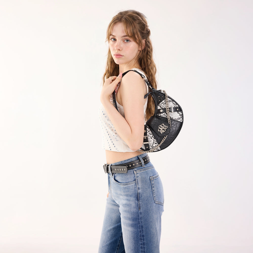 Vesper Snake-Print Chain Shoulder Bag