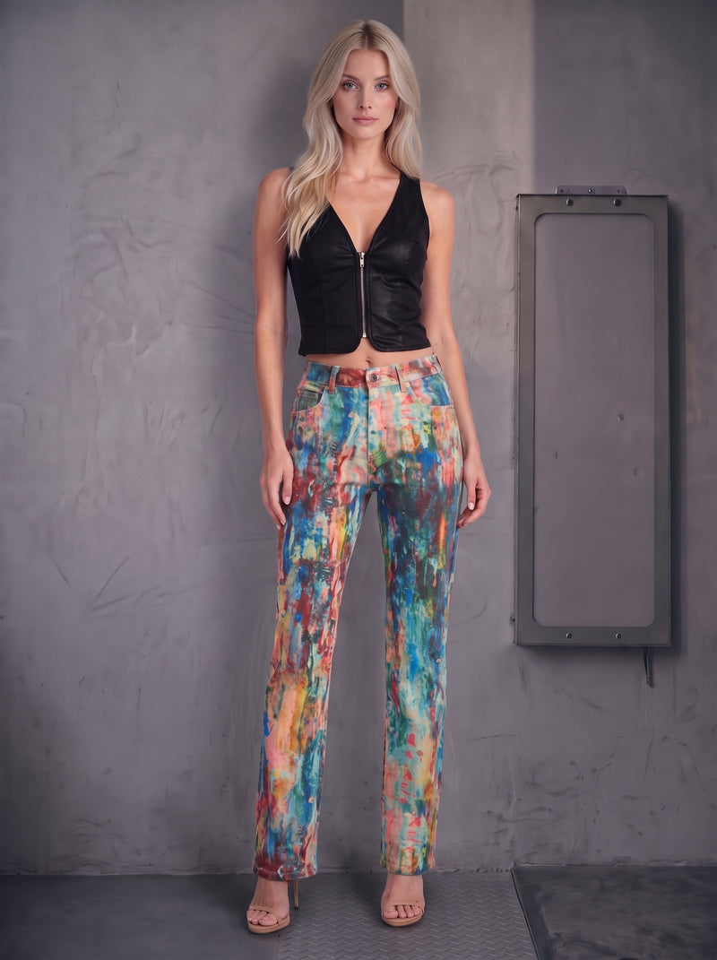 Kaia Abstract Paint Straight Jean