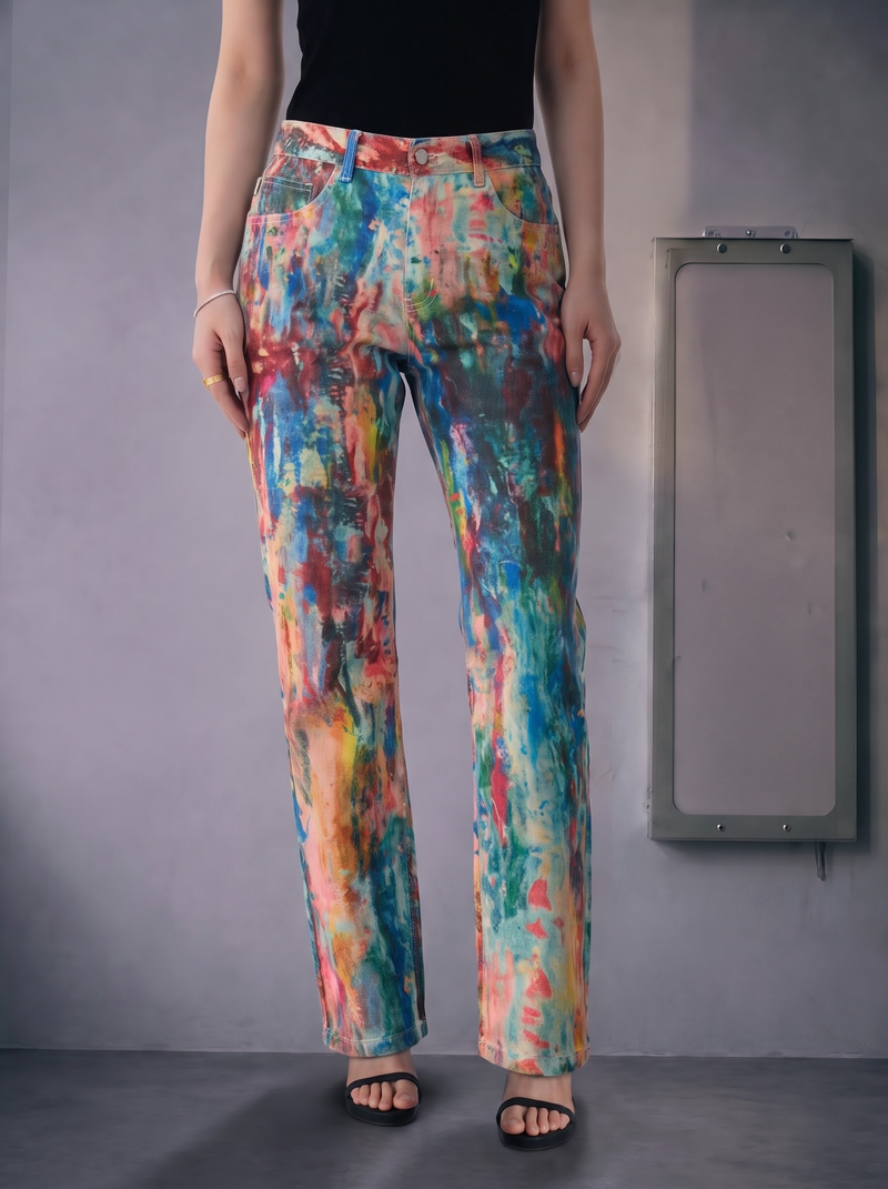 Kaia Abstract Paint Straight Jean