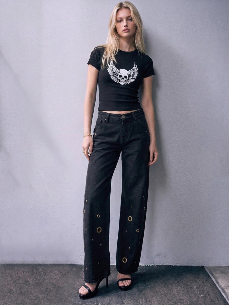 Rowan Gold Eyelet Barrel Leg Jean