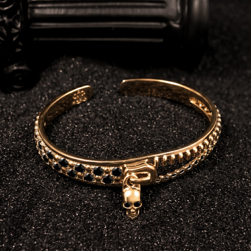 Zircon Skull Drop Open Cuff Bangle
