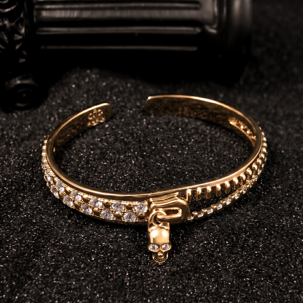 Zircon Skull Drop Open Cuff Bangle