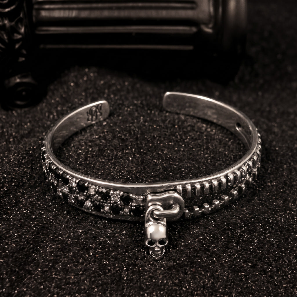 Zircon Skull Drop Open Cuff Bangle
