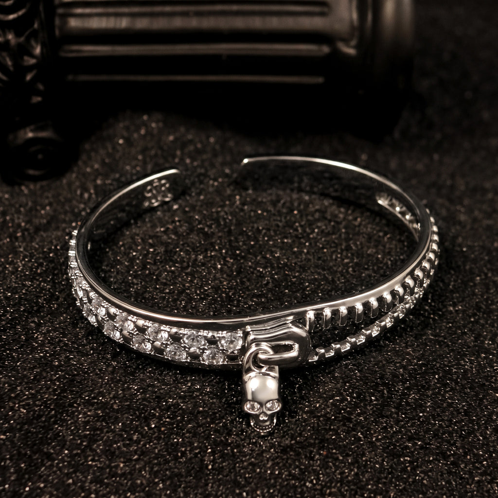 Zircon Skull Drop Open Cuff Bangle