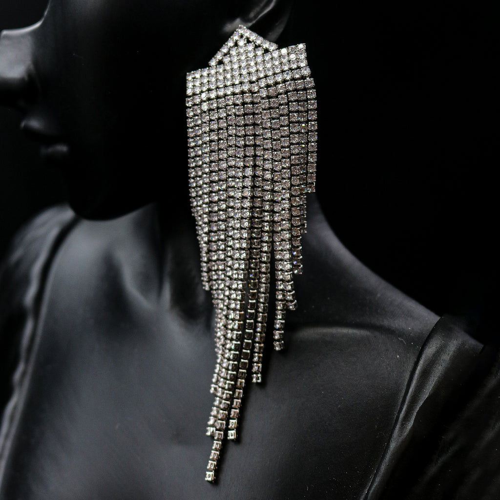 Cubic Zirconia Cascade Shield Earrings