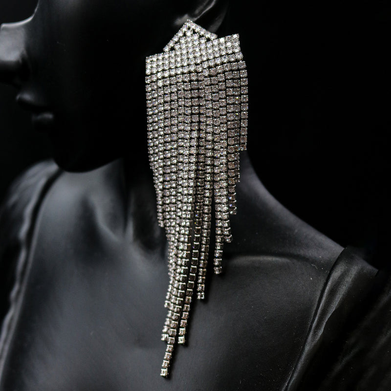 Cubic Zirconia Cascade Shield Earrings