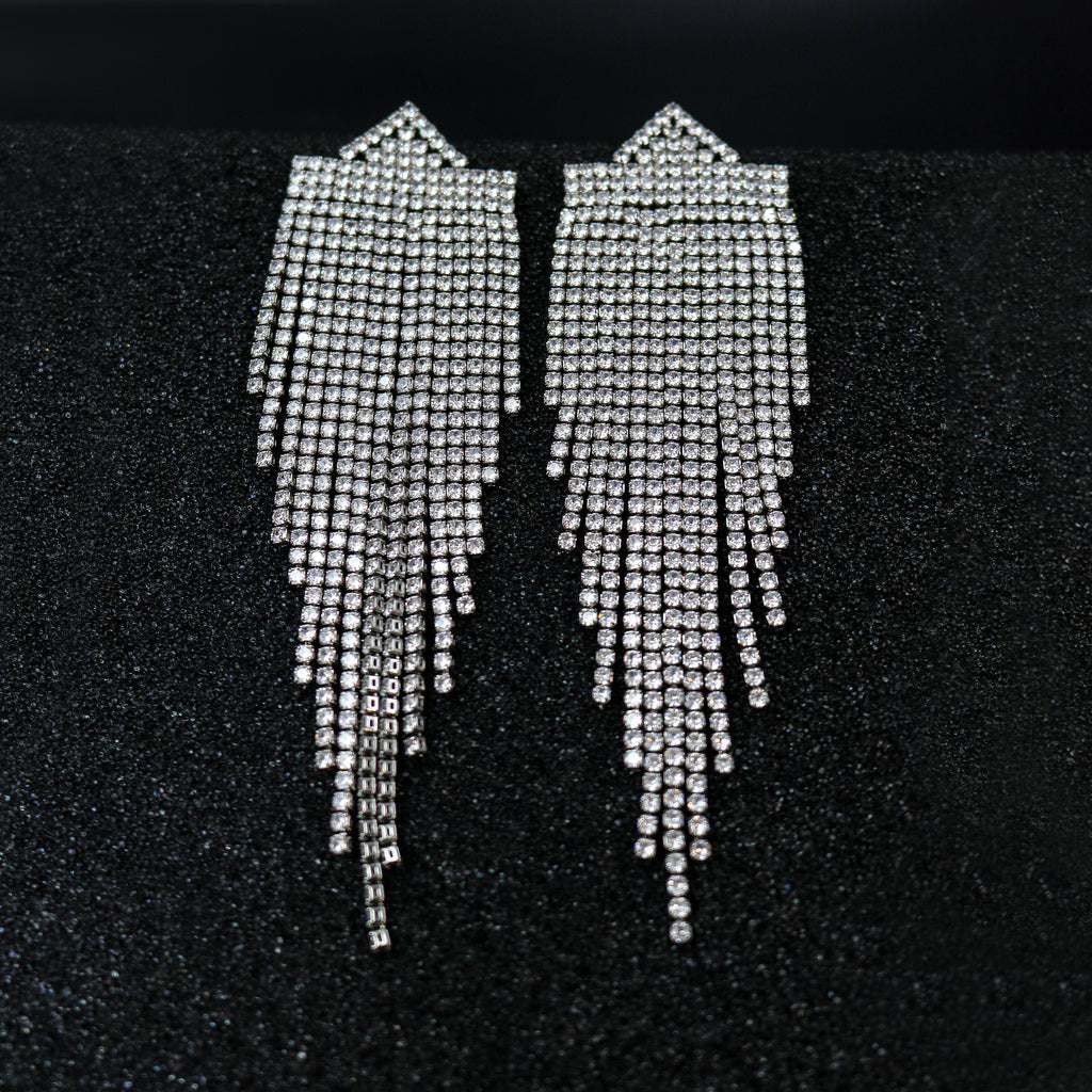 Cubic Zirconia Cascade Shield Earrings