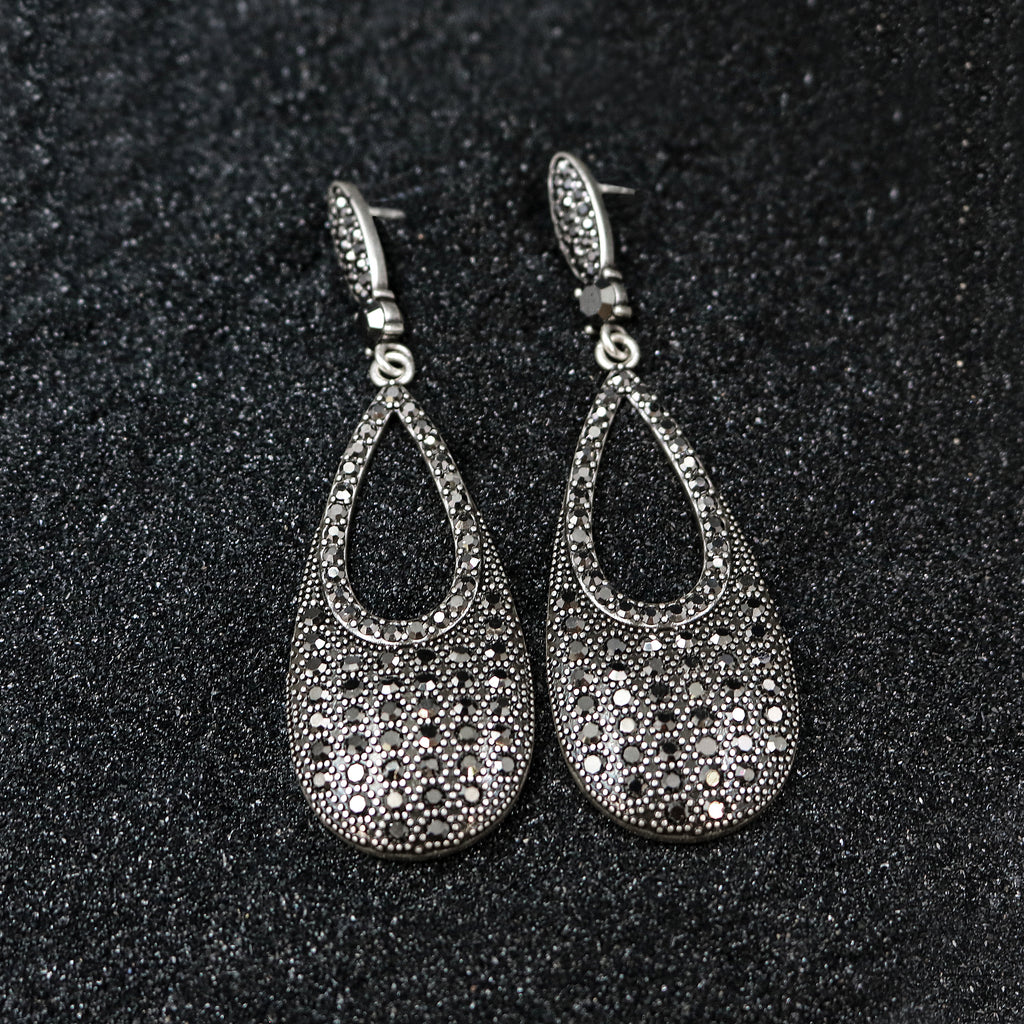 Zircon-Embellished ROCK Hoop Drop Earrings