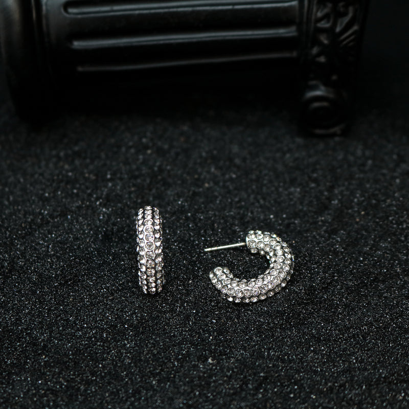 Zircon-Embellished Huggie Hoop Earrings