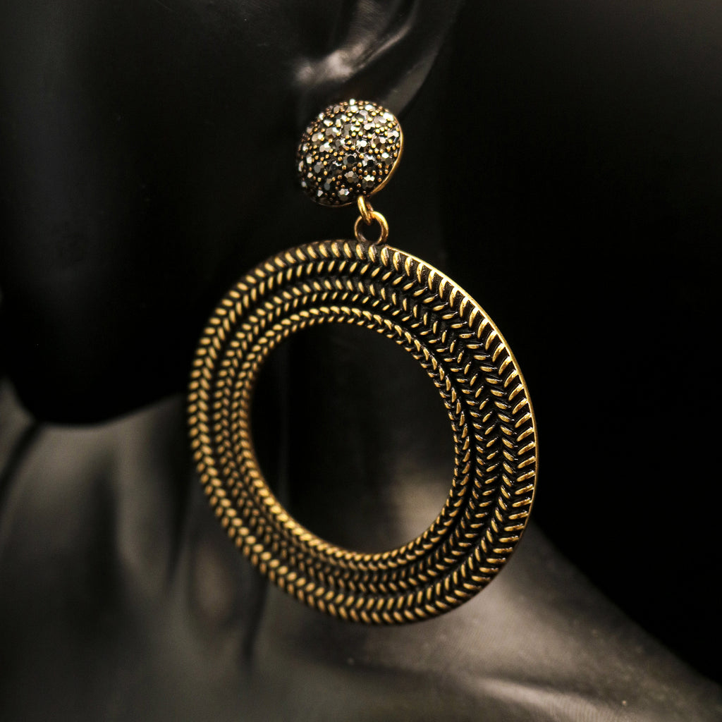 Textured Double-Circle Drop Earrings