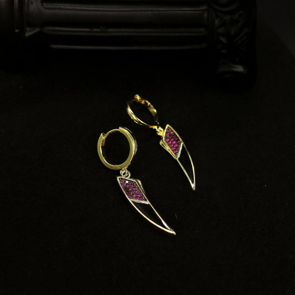 Black and Red Cubic Zirconia Dagger Drop Earrings