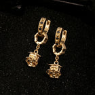 Black Cubic Zirconia Rose Charm Hoop Earrings
