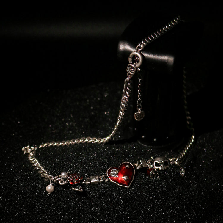 Heart Skull Charm Chain Necklace