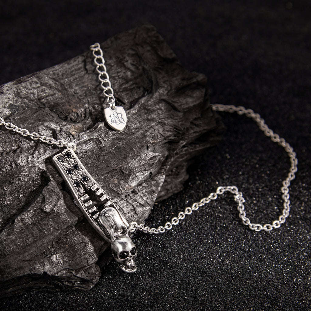 CZ Skull Bar Pendant Necklace