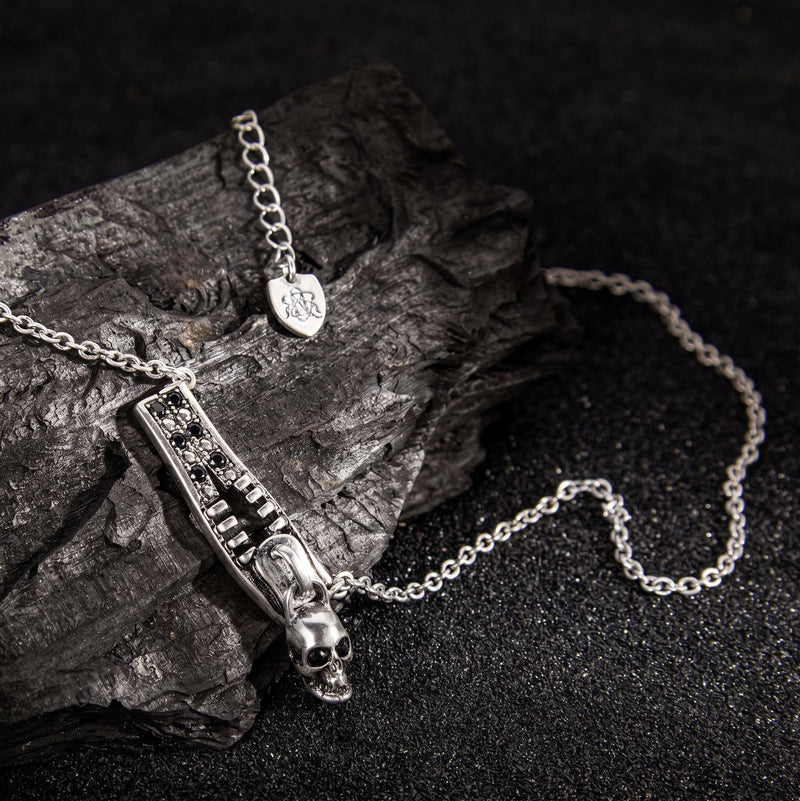 CZ Skull Bar Pendant Necklace