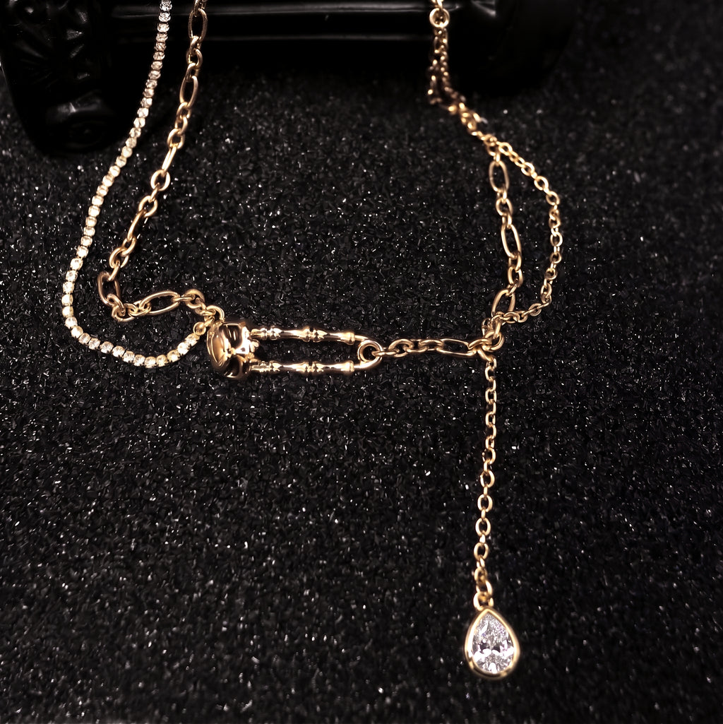 Bone Link CZ Teardrop Chain Necklace