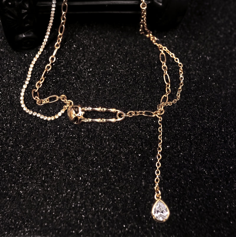 Bone Link CZ Teardrop Chain Necklace