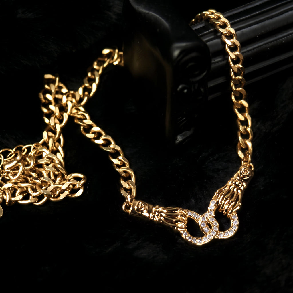 Skeletal Embrace Rhinestone Link Necklace