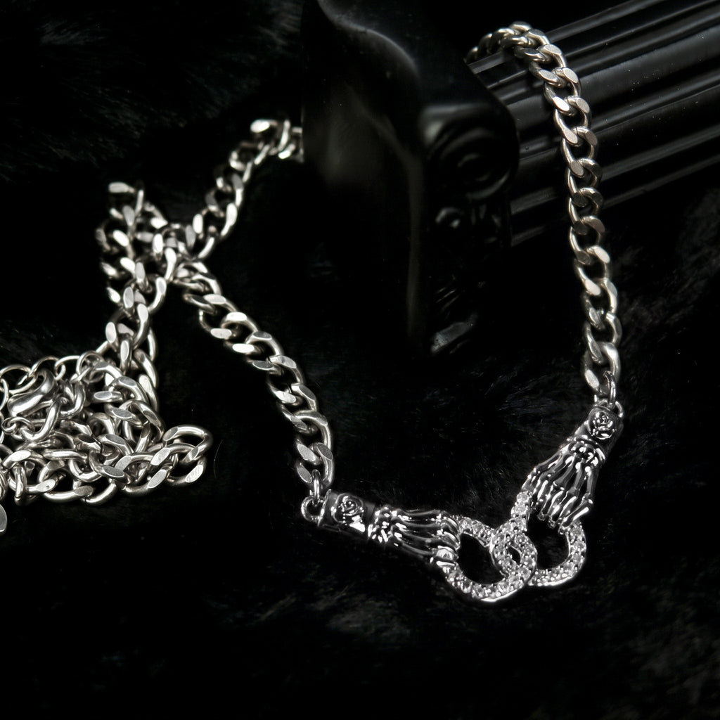 Skeletal Embrace Rhinestone Link Necklace