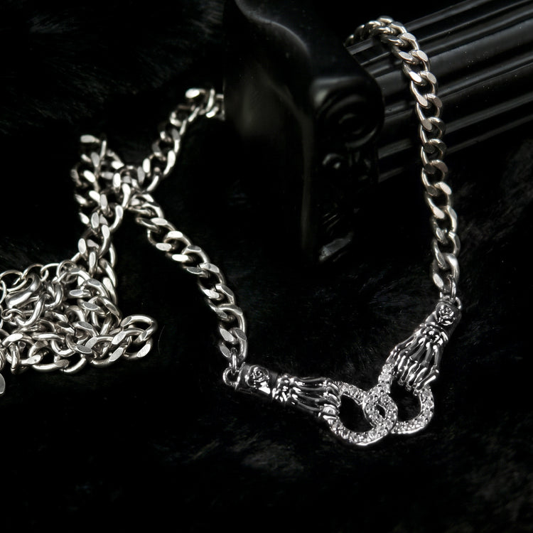 Skeletal Embrace Rhinestone Link Necklace