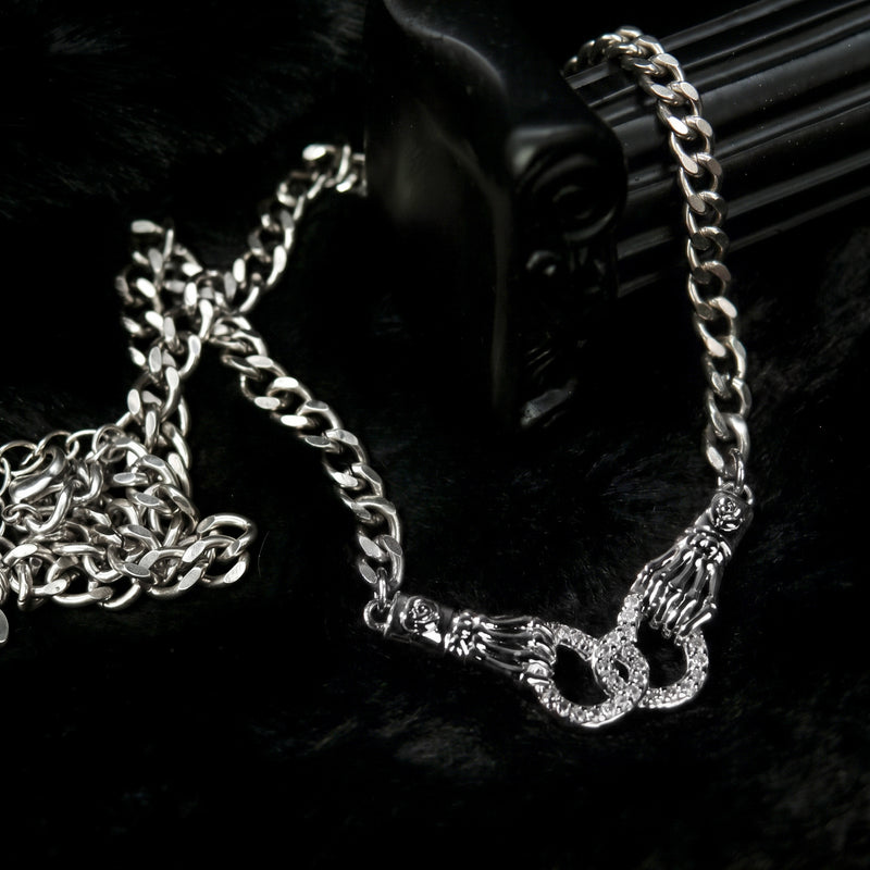 Skeletal Embrace Rhinestone Link Necklace