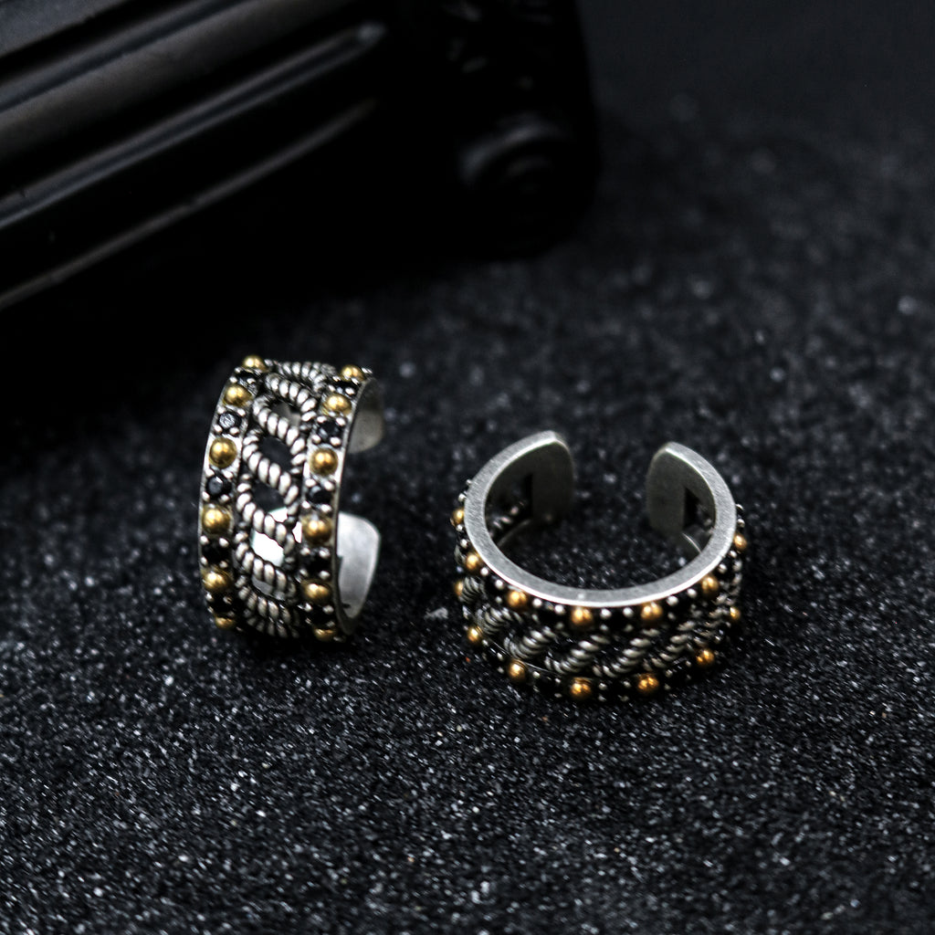 Two-Tone Rope-Detail Open Ring