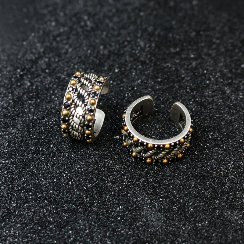 Two-Tone Rope-Detail Open Ring