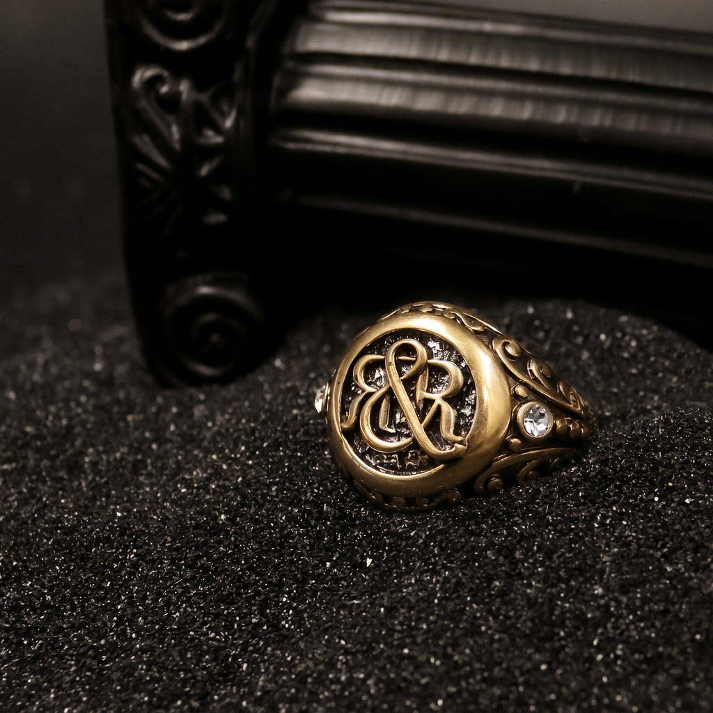 Cubic Zirconia-Embellished RR Monogram Signet Ring
