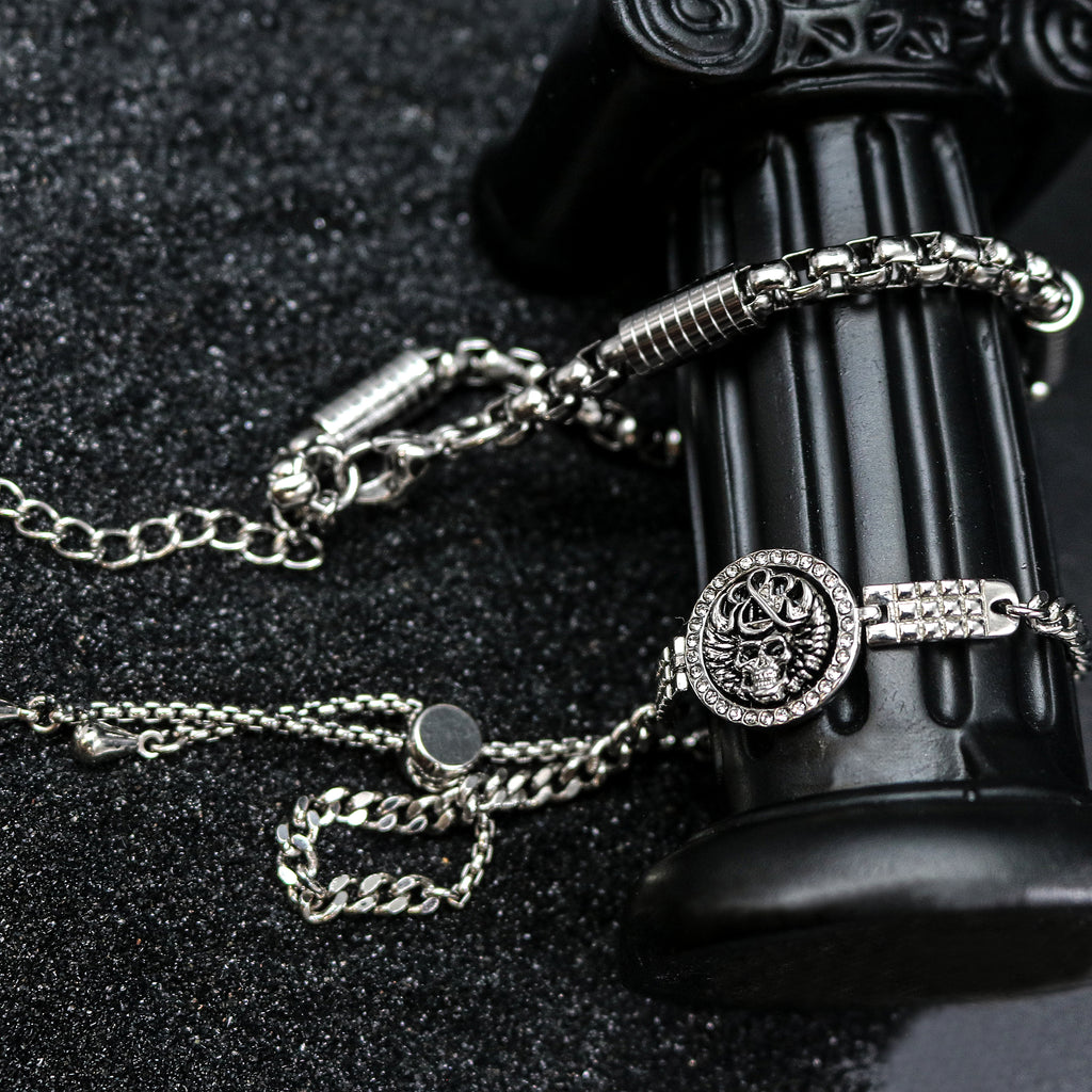 Skull Medallion Zircon-Embellished Chain Wristband