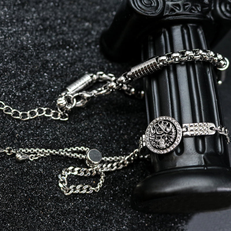 Skull Medallion Zircon-Embellished Chain Wristband