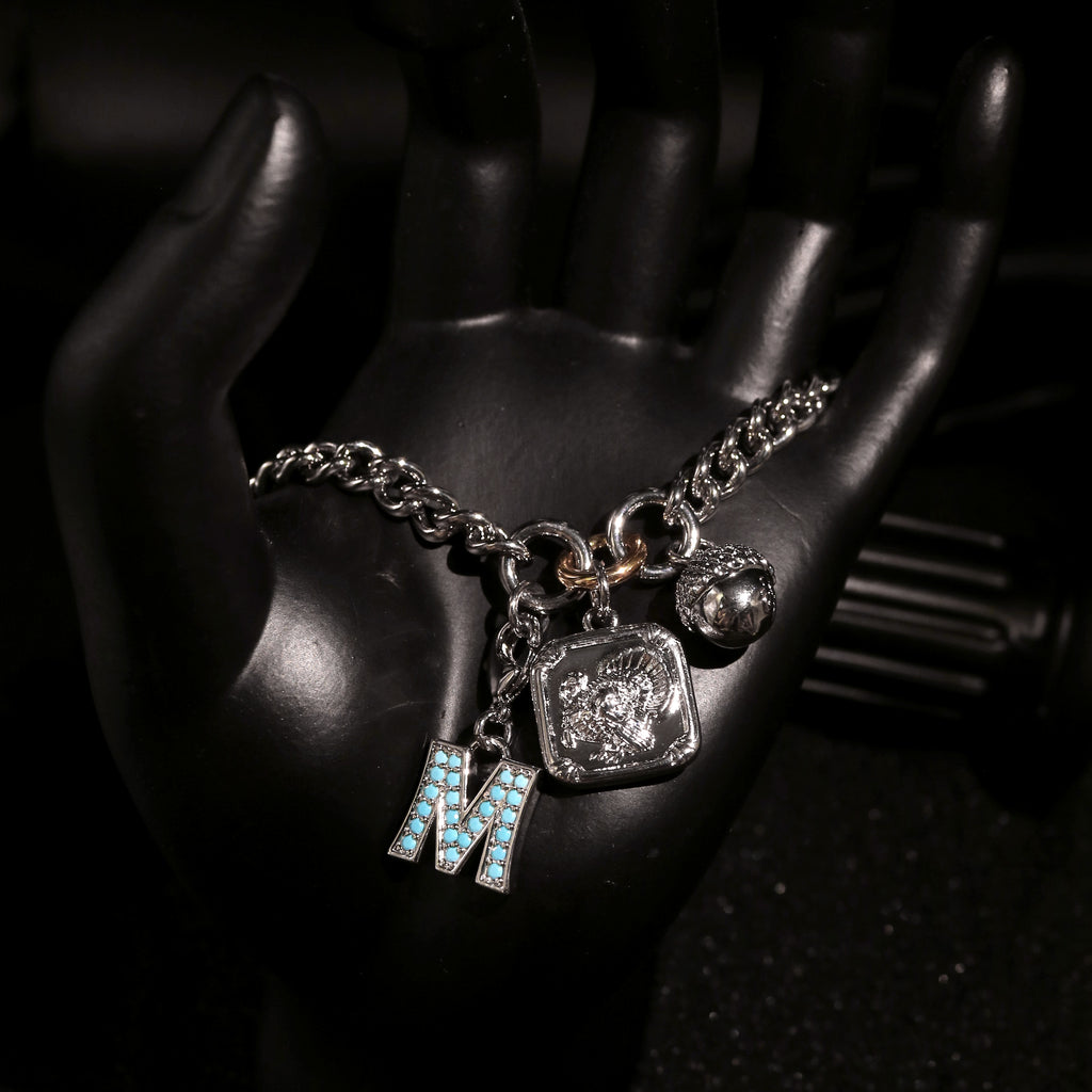 M Charm Layered Chain Wristband