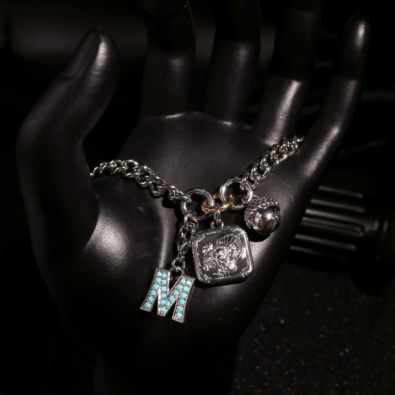 M Charm Layered Chain Wristband