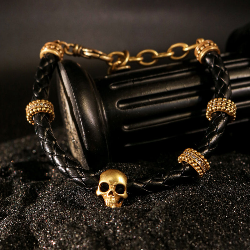 Skull Braided Leather Wristband