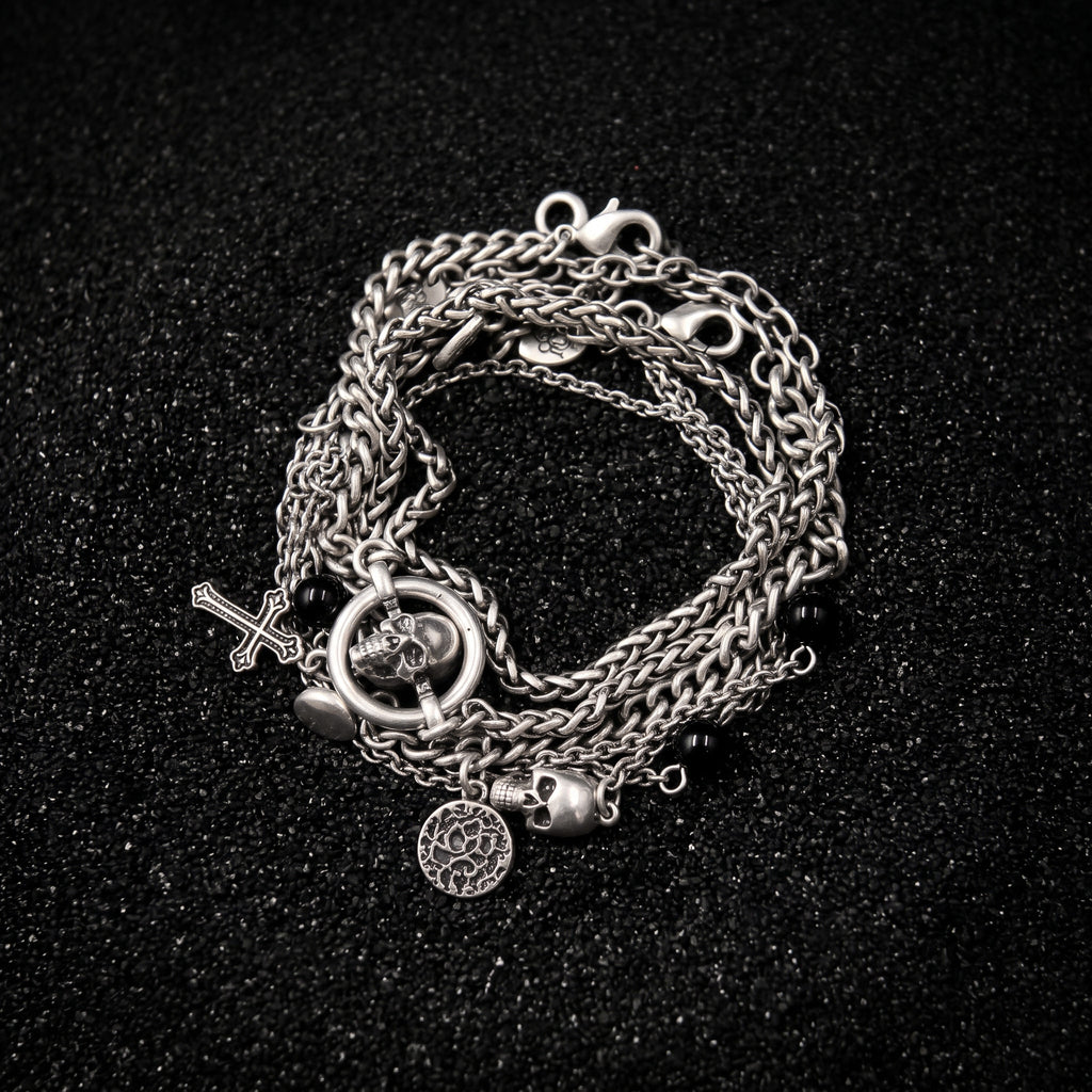 Skull Cross Multi-Chain Wristband