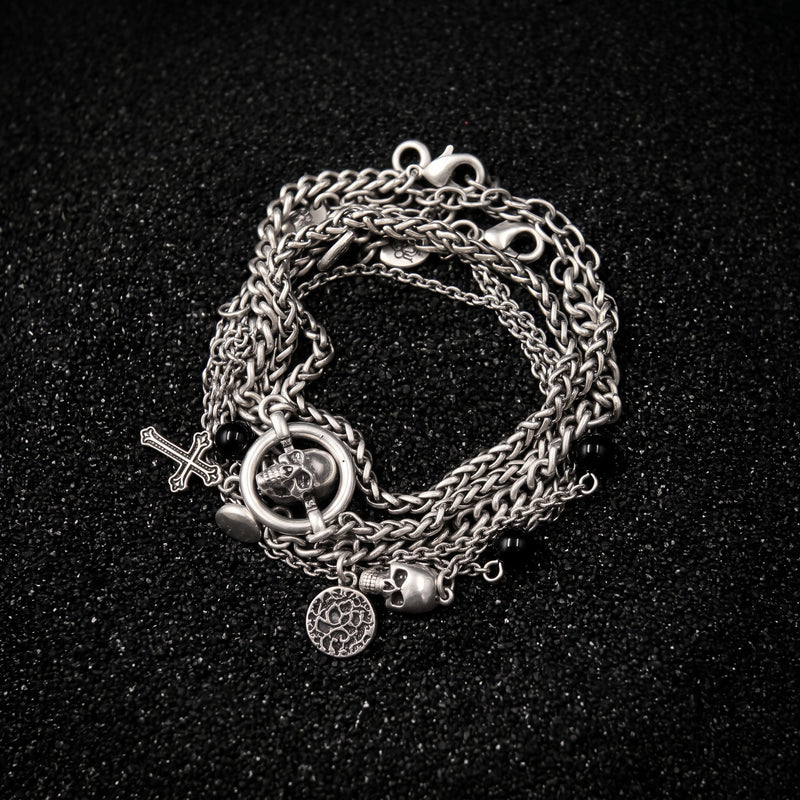 Skull Cross Multi-Chain Wristband