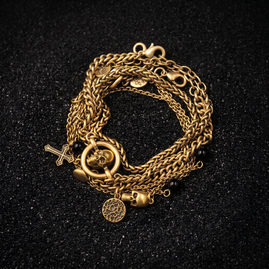 Skull Cross Multi-Chain Wristband